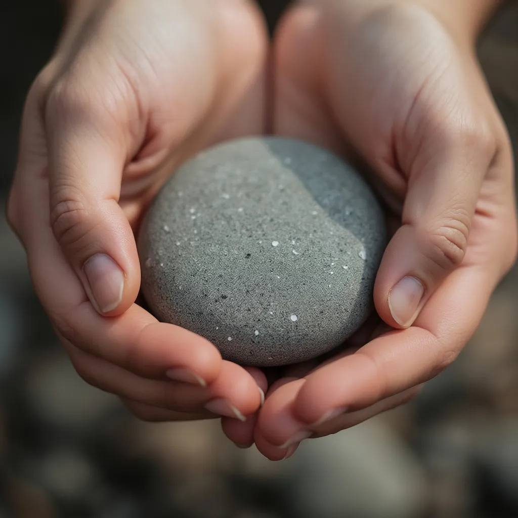 Hands holding a stone